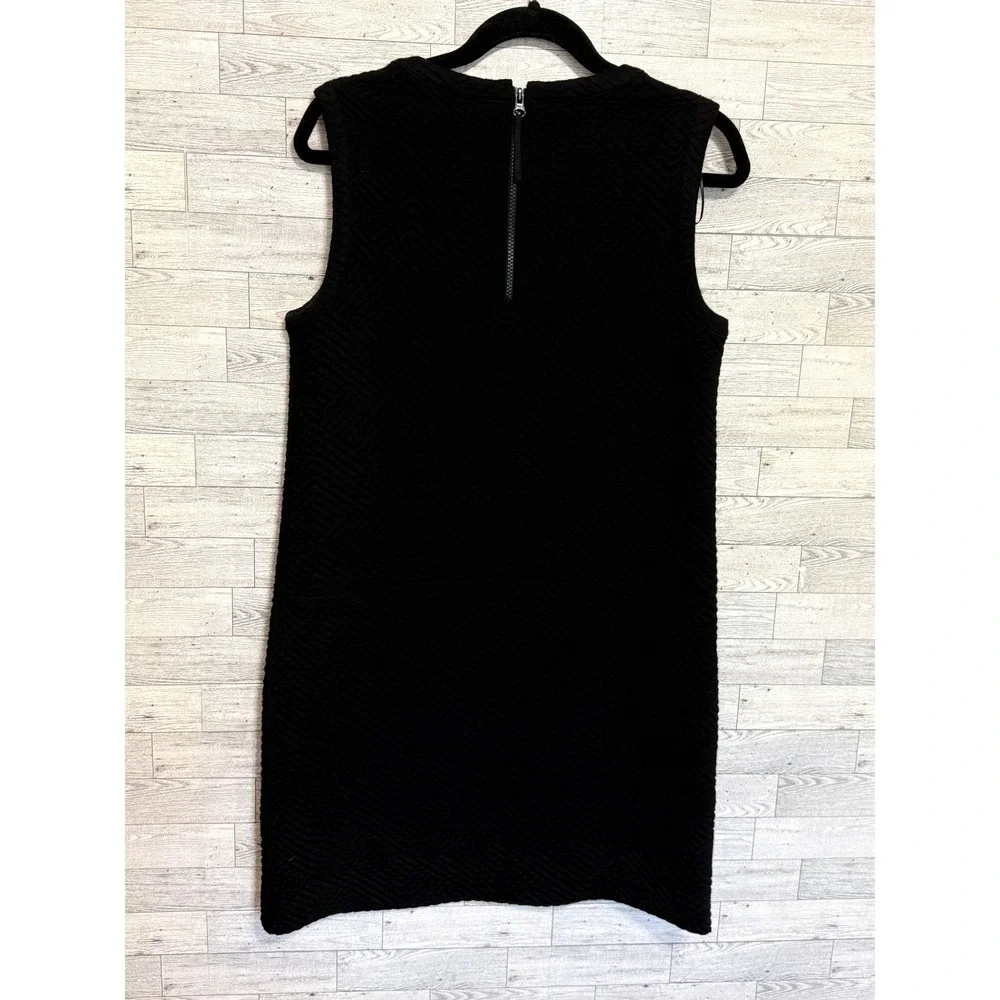 Cynthia‎ Rowley Black Textured Geometric Sleeveless Shift Dress Size 8 Crew Neck